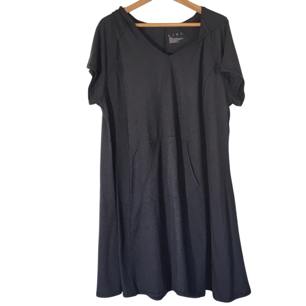 LIVI Active Casual Midi Hoodie T Shirt Dress Plus Size 18 20 Black‎